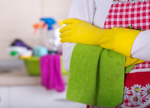 Team applying safety measures during professional cleaning